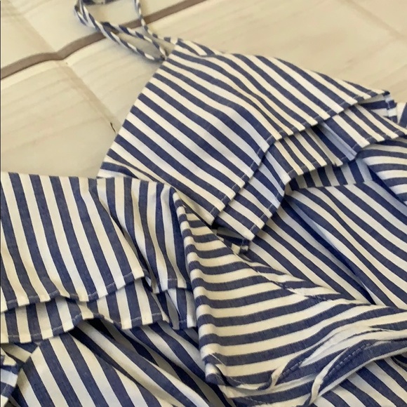 Blue & White Striped Dress with Ruffles - Picture 3 of 5